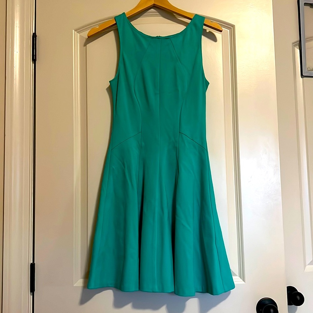Fitted, Flare Spring Dress. Perfect Spring Teal. Formal Seaming, but comfortable